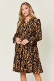 Double Take Full Size Printed Ruffle Hem Long Sleeve Dress - Trendsi - Flyclothing LLC
