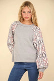 VERY J Printed Long Sleeve Round Neck Knit Top - Trendsi - Flyclothing LLC