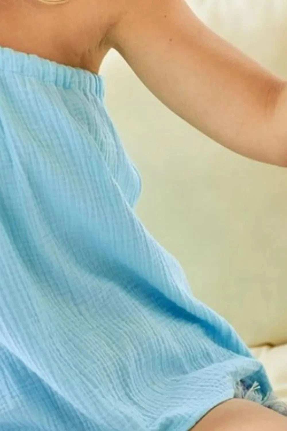 BiBi Washed Cotton Gauze Woven Tie Ribbon Detailed Top - Trendsi - Flyclothing LLC