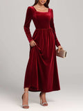 Velvet Square Neck Long Sleeve Dress - Trendsi - Flyclothing LLC