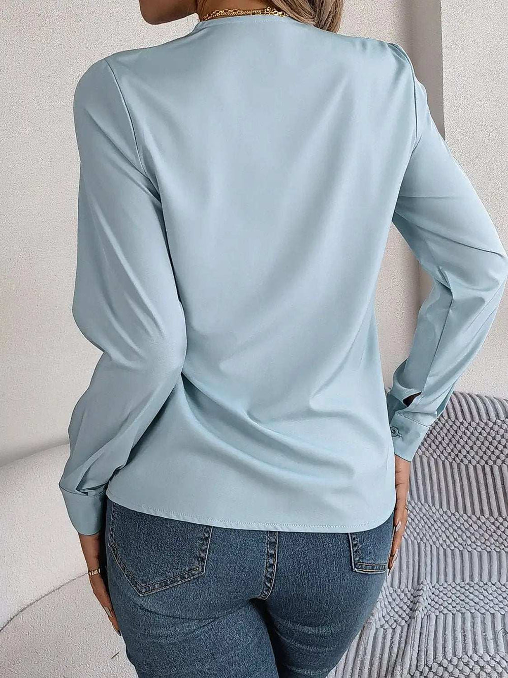 V-Neck Long Sleeve Blouse - Trendsi - Flyclothing LLC