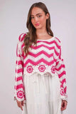 VERY J Chevron/Floral Pattern Crochet Knit Top - Trendsi - Flyclothing LLC