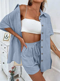 Button Up Shirt and Drawstring Shorts Set - Trendsi - Flyclothing LLC