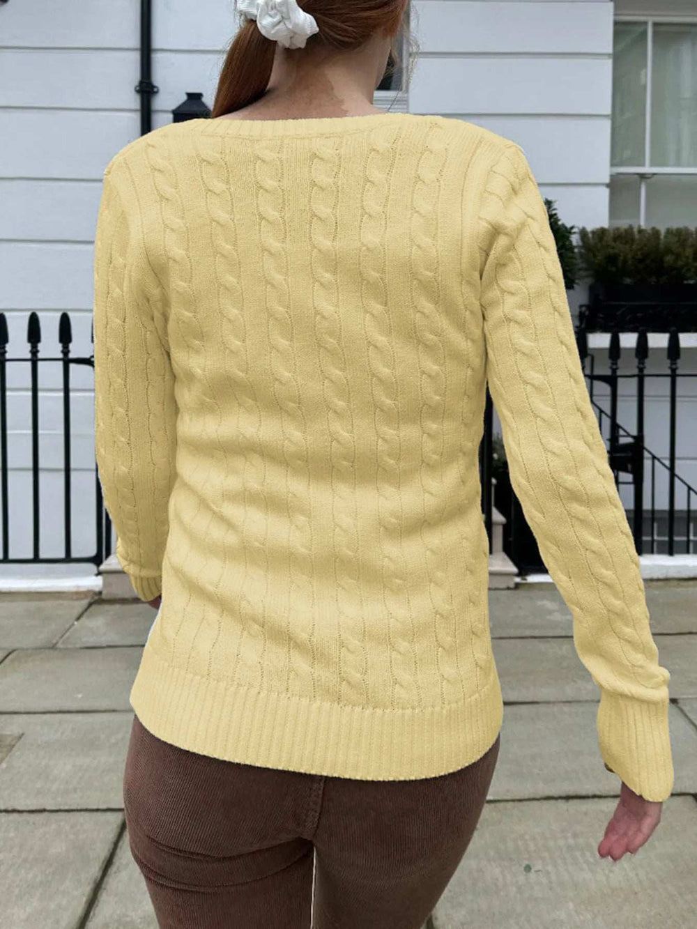 Cable Knit V-Neck Sweater - Trendsi - Flyclothing LLC