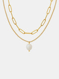 Freshwater Pearl Titanium Steel Double-Layered Necklace - Trendsi - Flyclothing LLC