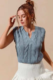 SO ME Notched Neck Cable Knit Sweater Vest - Trendsi - Flyclothing LLC