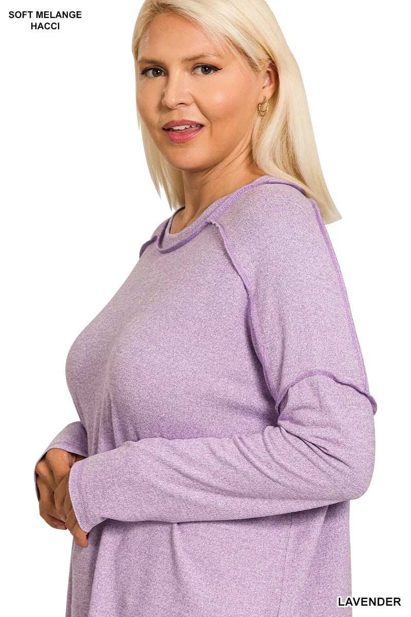 Zenana Full Size Melange Hacci Exposed Seam Hi-low Tee Plus Size - Trendsi - Flyclothing LLC