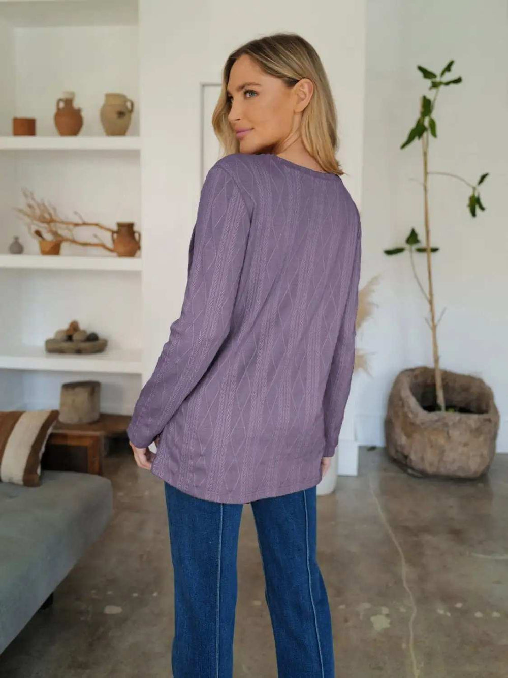 Slit Round Neck Long Sleeve T-Shirt - Trendsi - Flyclothing LLC