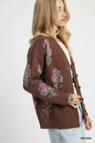Umgee Single Flower Stem Jacquard Cardigan Sweater - Trendsi - Flyclothing LLC