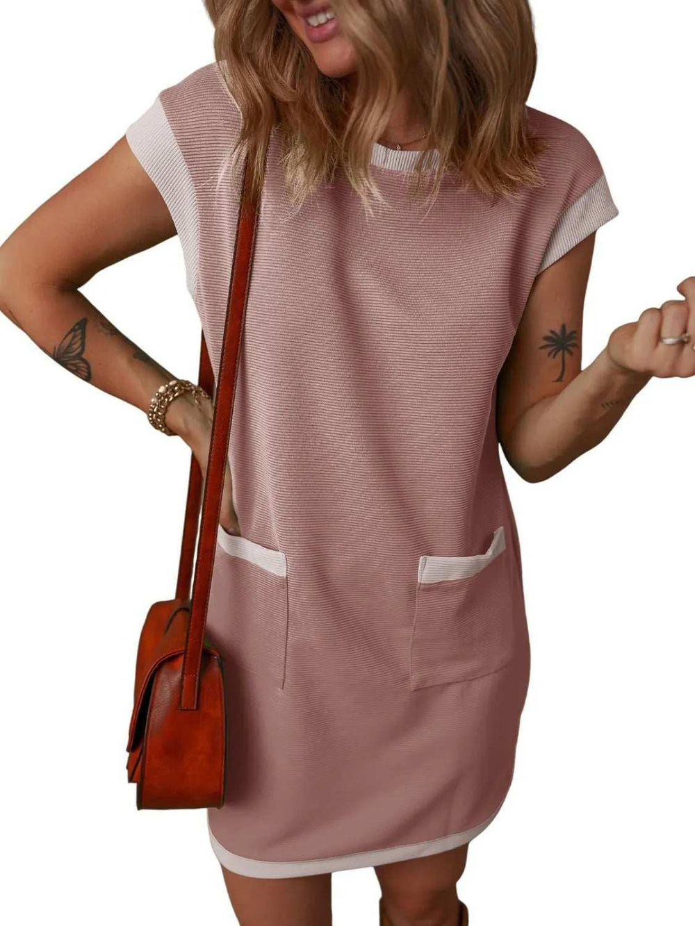 Round Neck Cap Sleeve Mini Dress - Trendsi - Flyclothing LLC