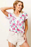 BiBi Rose Printed Poly Span with Crochet Lace Top - Trendsi - Flyclothing LLC