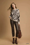Umgee Heart Print Crew Neck Sweater - Trendsi - Flyclothing LLC