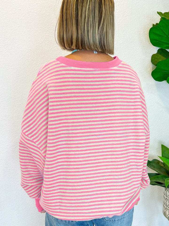 Striped Round Neck Long Sleeve Sweatshirt - Trendsi - Flyclothing LLC