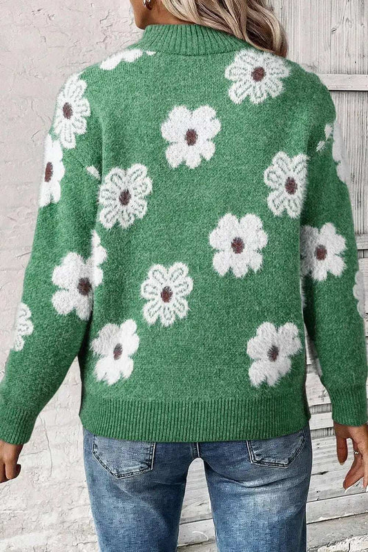 Flower Half Zip Long Sleeve Sweater - Trendsi - Flyclothing LLC