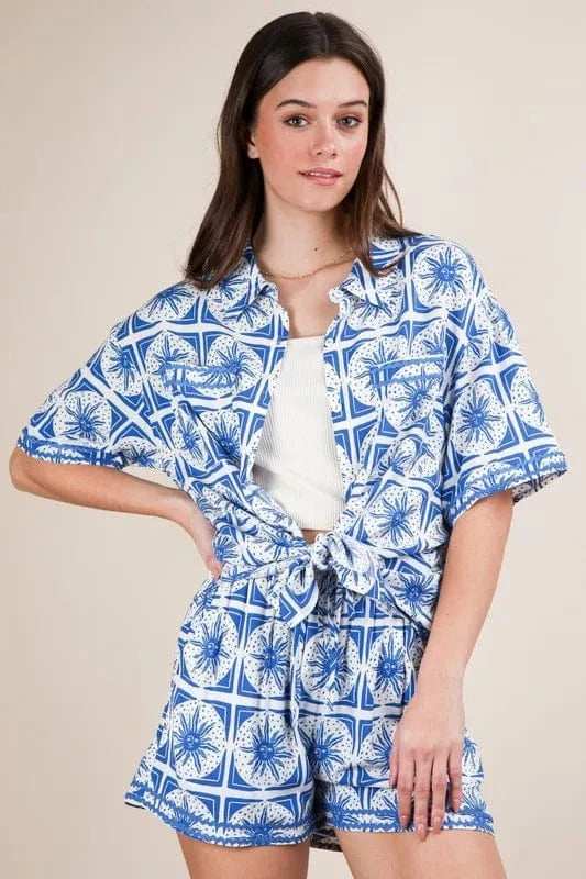 VERY J Full Size Tropical Printed Shirt Top and Shorts Set Plus Size - Trendsi - Flyclothing LLC