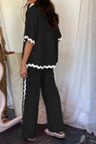 Contrast Trim Half Sleeve Top and Pants Set - Trendsi - Flyclothing LLC