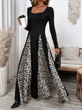 Perfee Leopard Square Neck Long Sleeve Maxi Dress - Trendsi - Flyclothing LLC