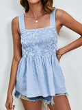 Smocked Plaid Square Neck Tank - Trendsi - Flyclothing LLC