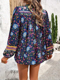 Printed Tie Neck Long Sleeve Blouse - Trendsi - Flyclothing LLC