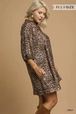 Umgee Full Size Leopard Print Mini Dress with Contrast Trim Plus Size - Trendsi - Flyclothing LLC