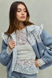 SO ME Faux Fur Sherpa Pull Jacket with Floral Contrast - Trendsi - Flyclothing LLC
