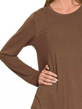 Zenana Flowy Round Hem Rayon Long Sleeve Top - Trendsi - Flyclothing LLC