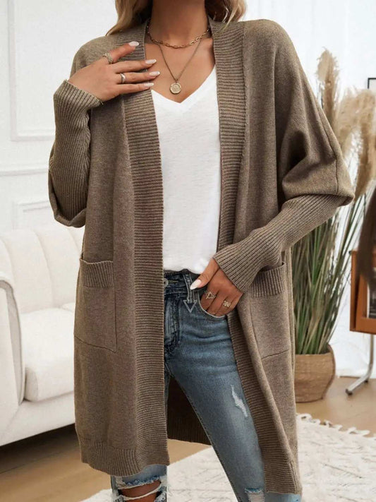 Devine Open Front Long Sleeve Cardigan - Trendsi - Flyclothing LLC