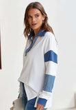 Color Block Johnny Collar Long Sleeve Sweatshirt - Trendsi - Flyclothing LLC