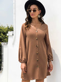 V-Neck Long Sleeve Mini Dress - Trendsi - Flyclothing LLC