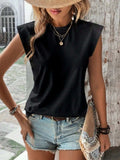 Round Neck Cap Sleeve Blouse - Trendsi - Flyclothing LLC