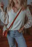 V Neck Lace Balloon Sleeve Blouse - Trendsi - Flyclothing LLC