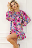 Printed Tie Neck Long Sleeve Mini Dress - Trendsi - Flyclothing LLC