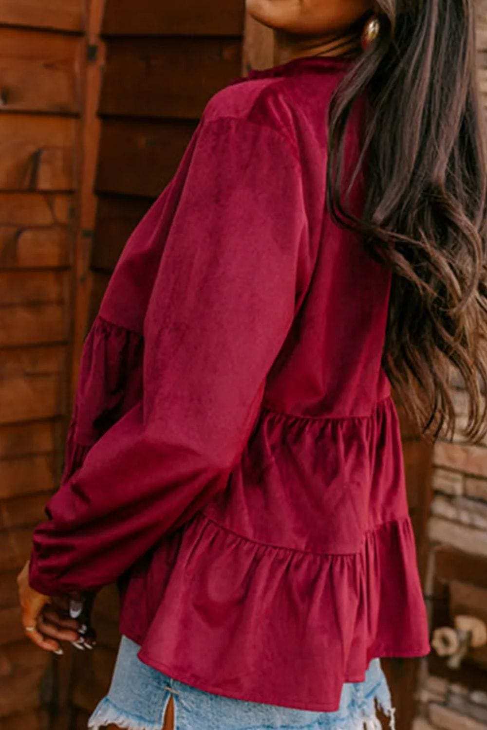 Peplum Round Neck Long Sleeve Shirt - Trendsi - Flyclothing LLC