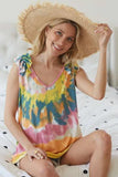 BiBi Circular Tie Dye Knit V Neck Top With Ruffle - Trendsi - Flyclothing LLC