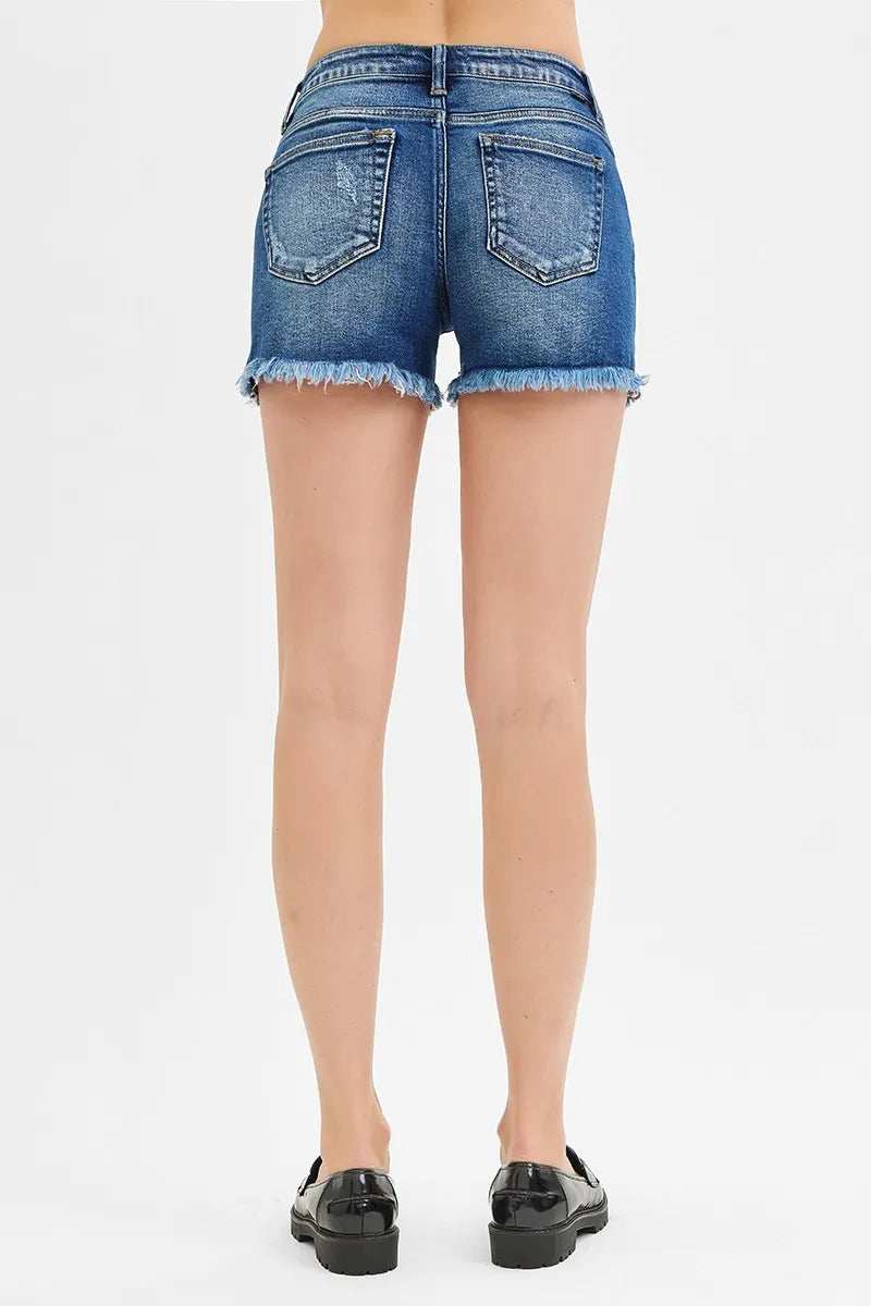 RISEN Full Size Low Rise Frayed Denim Shorts Plus Size - Trendsi - Flyclothing LLC