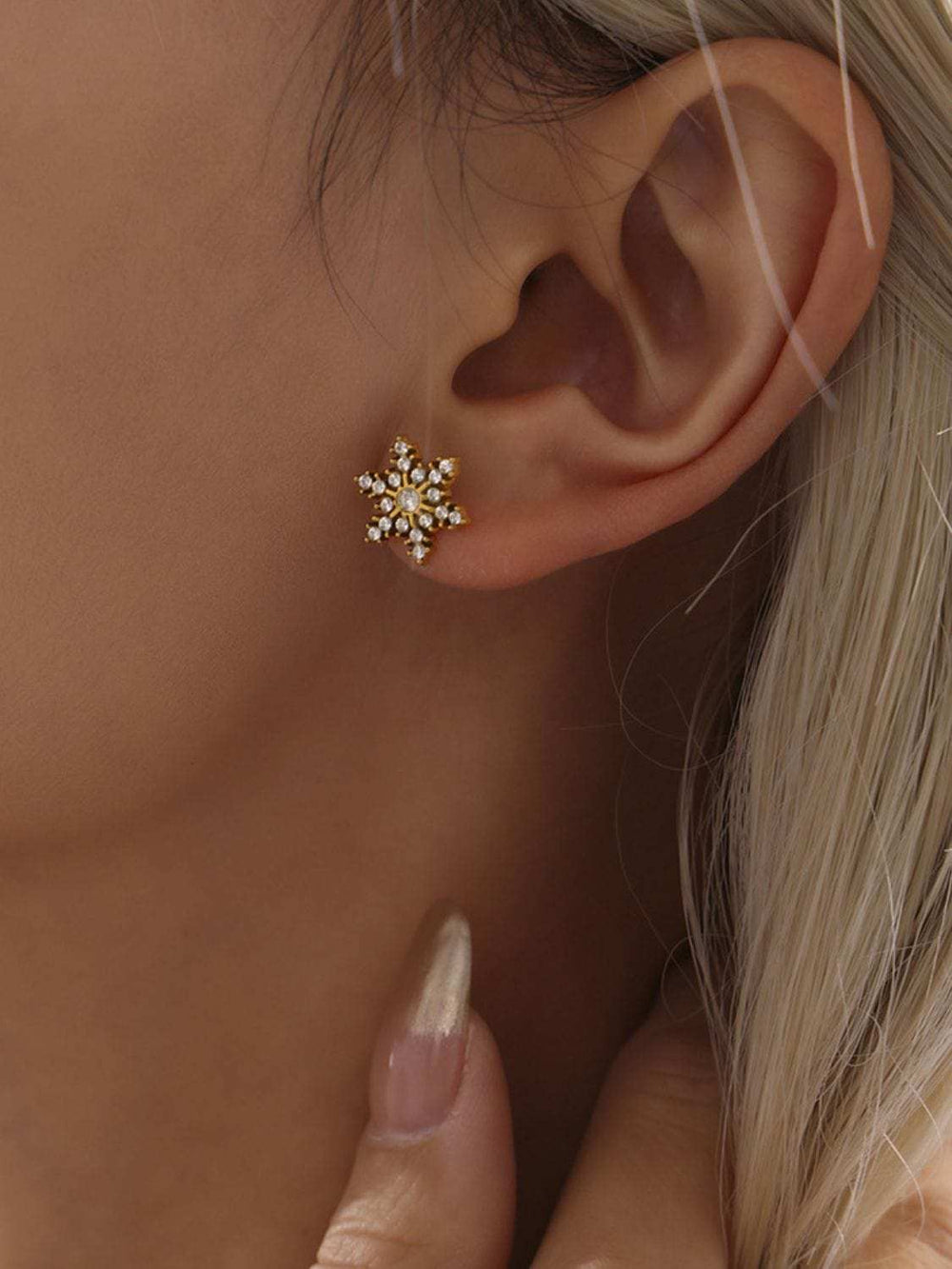 Stainless Steel Snowflake Stud Earrings - Trendsi - Flyclothing LLC