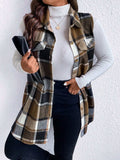 Honey Plus Size Pocketed Plaid Button Up Vest Coat - Trendsi - Flyclothing LLC