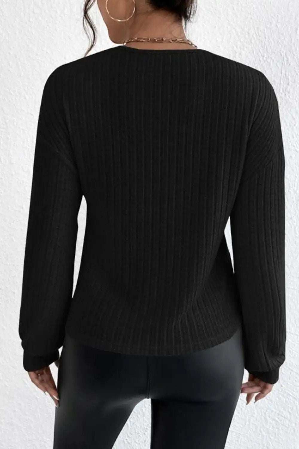 Surplice Dropped Shoulder Long Sleeve T-Shirt - Trendsi - Flyclothing LLC