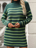 Striped Mock Neck Long Sleeve Mini Dress - Trendsi - Flyclothing LLC