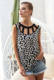 BiBi Leopard Printed Soft Rib Knit Front Sut Out Top - Trendsi - Flyclothing LLC