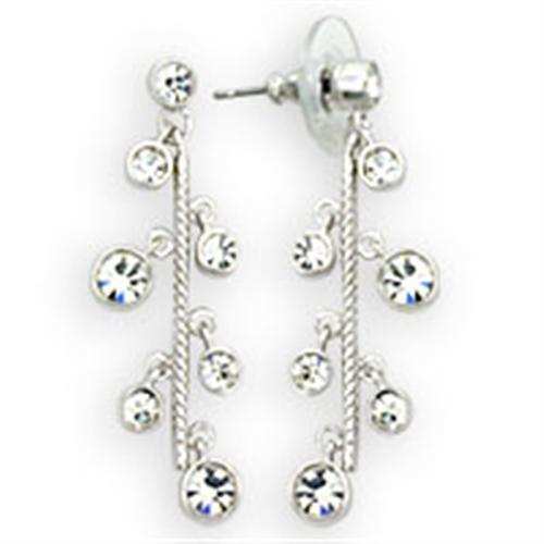 36409 - High-Polished 925 Sterling Silver Earrings with Top Grade Crystal in Clear - Alamode - Flyclothing LLC