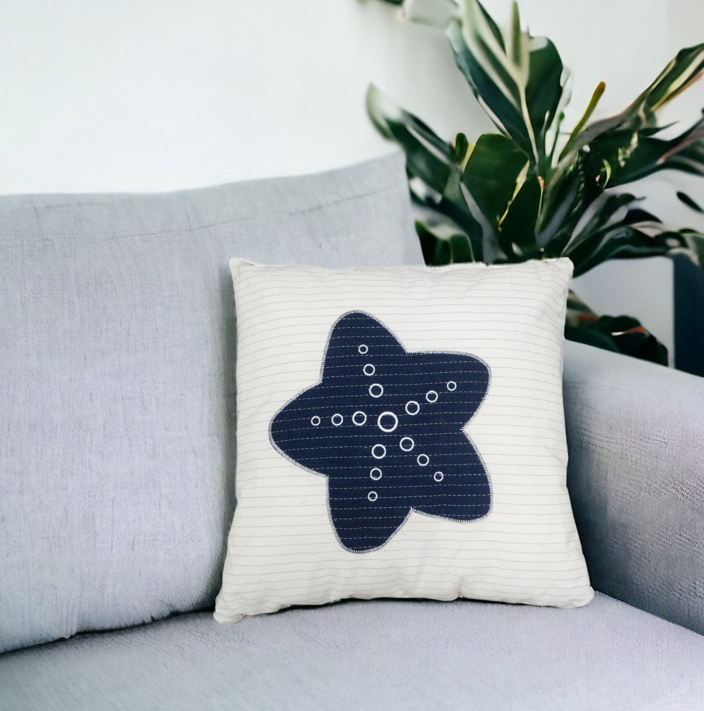 17" Blue and White Linen Throw Pillow - Homeroots - Flyclothing LLC