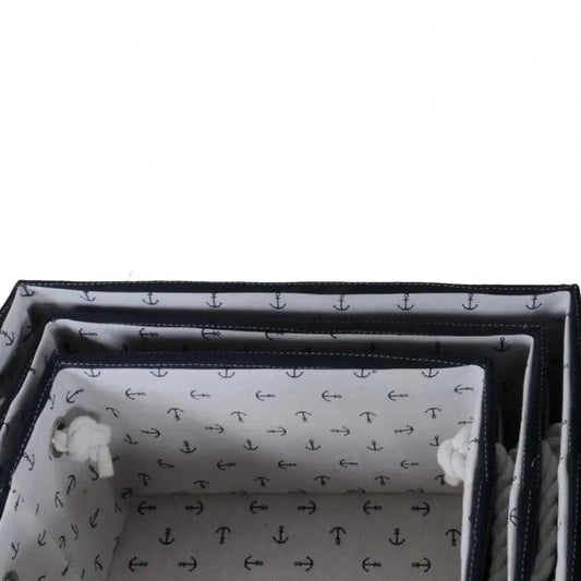 13.5" X 17" X 22.5" Blue Fabric Basket With Bow  Decoration Set Of 5 - Homeroots