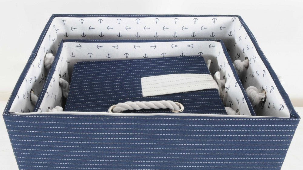 13.5" X 17" X 22.5" Blue Fabric Basket With Bow Decoration Set Of 5 - Homeroots - Flyclothing LLC