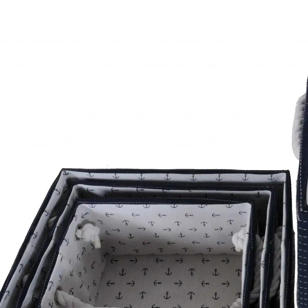 13.5" X 17" X 22.5" Blue Fabric Basket With Bow Decoration Set Of 5 - Homeroots - Flyclothing LLC