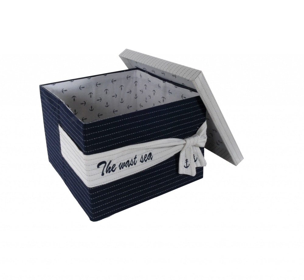 11.5" X 12" X 8.5" White Blue Fabric Boxes With Cover Set Of 3 - Homeroots - Flyclothing LLC