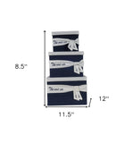 11.5" X 12" X 8.5" White Blue Fabric Boxes With Cover Set Of 3 - Homeroots - Flyclothing LLC