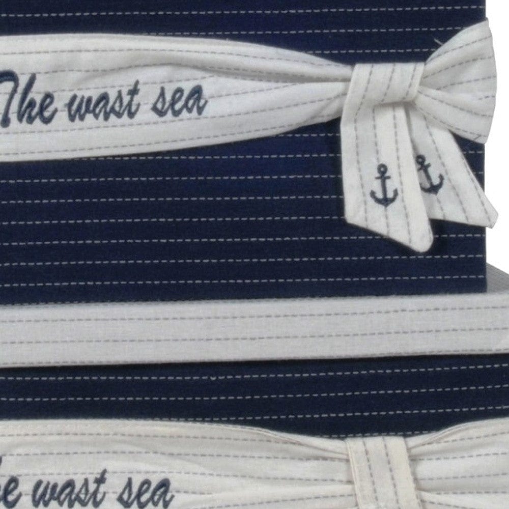 11.5" X 12" X 8.5" White Blue Fabric Boxes With Cover Set Of 3 - Homeroots - Flyclothing LLC