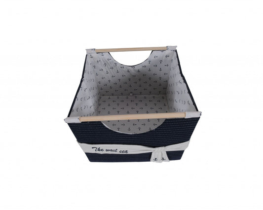 12" X 12.5" X 9.5" White Blue Foldable Fabric  Basket Set Of 3 - Homeroots