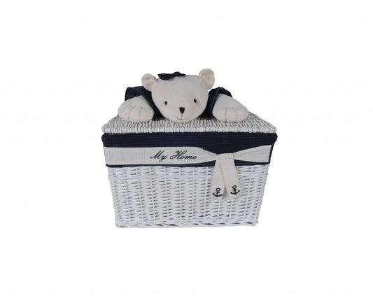 15.5" X 23.5" X 22" White blue rectangular bear Design Basket Set Of 5 - Homeroots